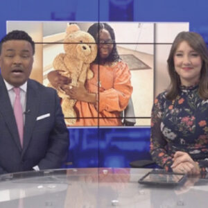 Madison Health and Rehab, newscasters highlighting Activity Director and donation of stuffed animals