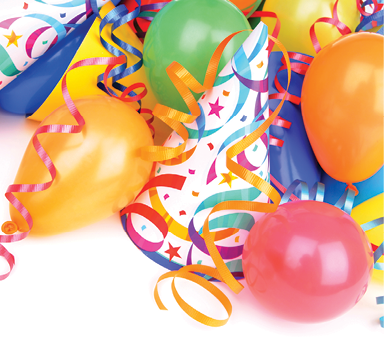 colorful party balloons and streamers