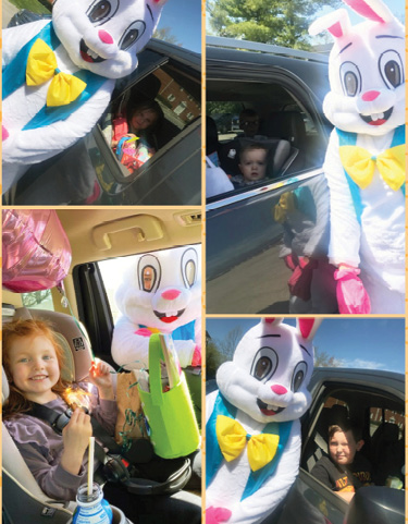 collage of people posing with the easter bunny