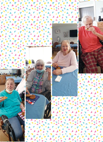 collage of Madison Health and Rehab residents enjoying cookies