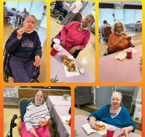 collage of photos of Madison residents having fun at their pizza party