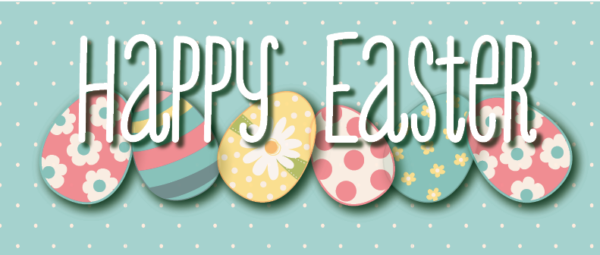 Image for Easter - Happy Easter lettering and floral eggs, polka dot eggs and striped eggs.